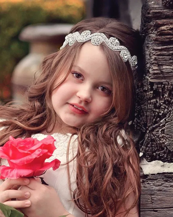 Crystal Rhinestone Tie on Headband, Wedding, Flower Girl