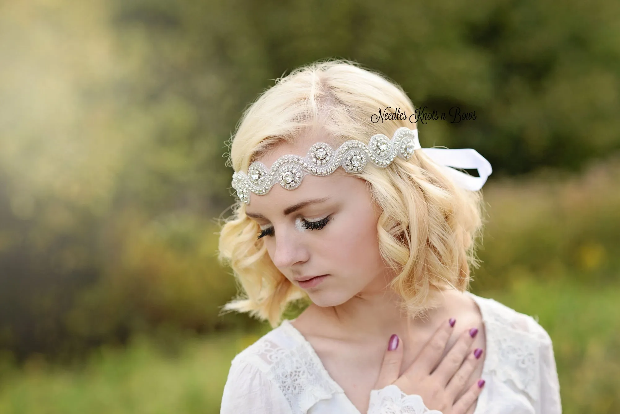 Crystal Rhinestone Tie on Headband, Wedding, Flower Girl