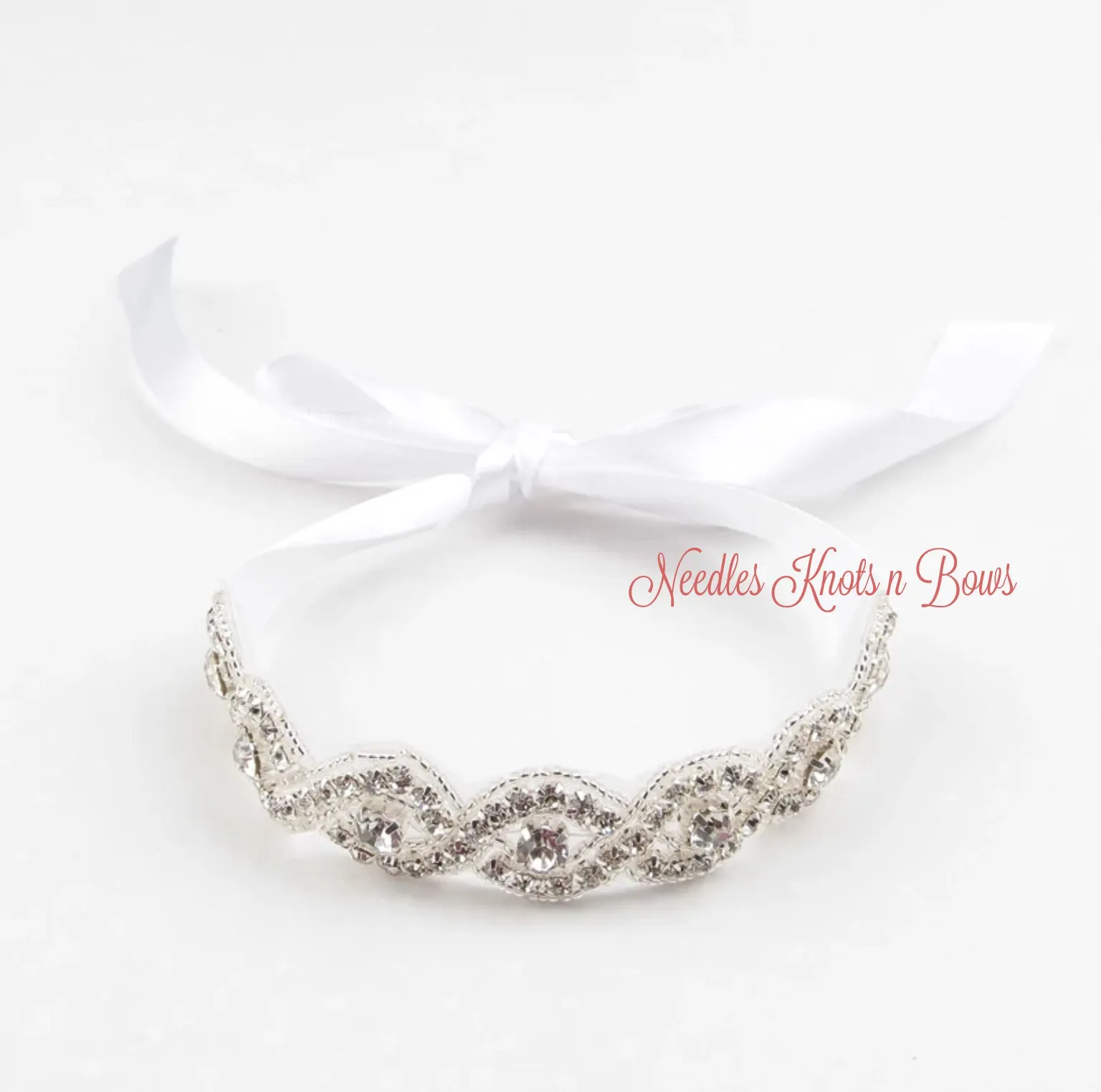 Crystal Rhinestone Tie on Headband, Wedding, Flower Girl