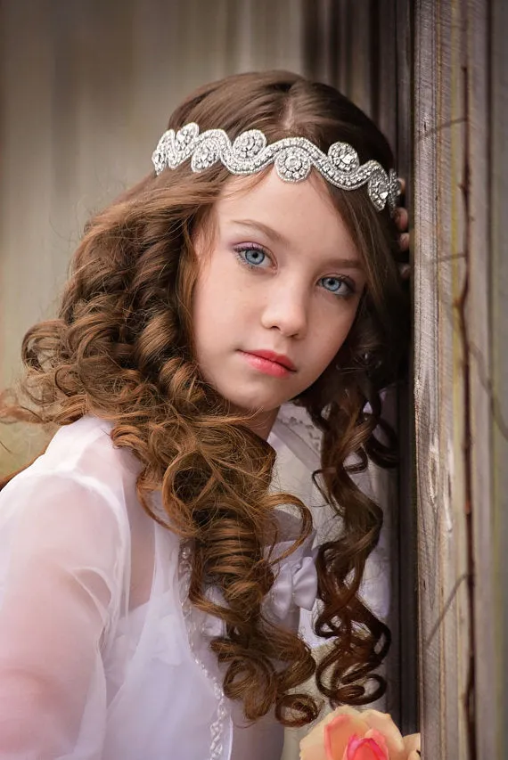 Crystal Rhinestone Tie on Headband, Wedding, Flower Girl