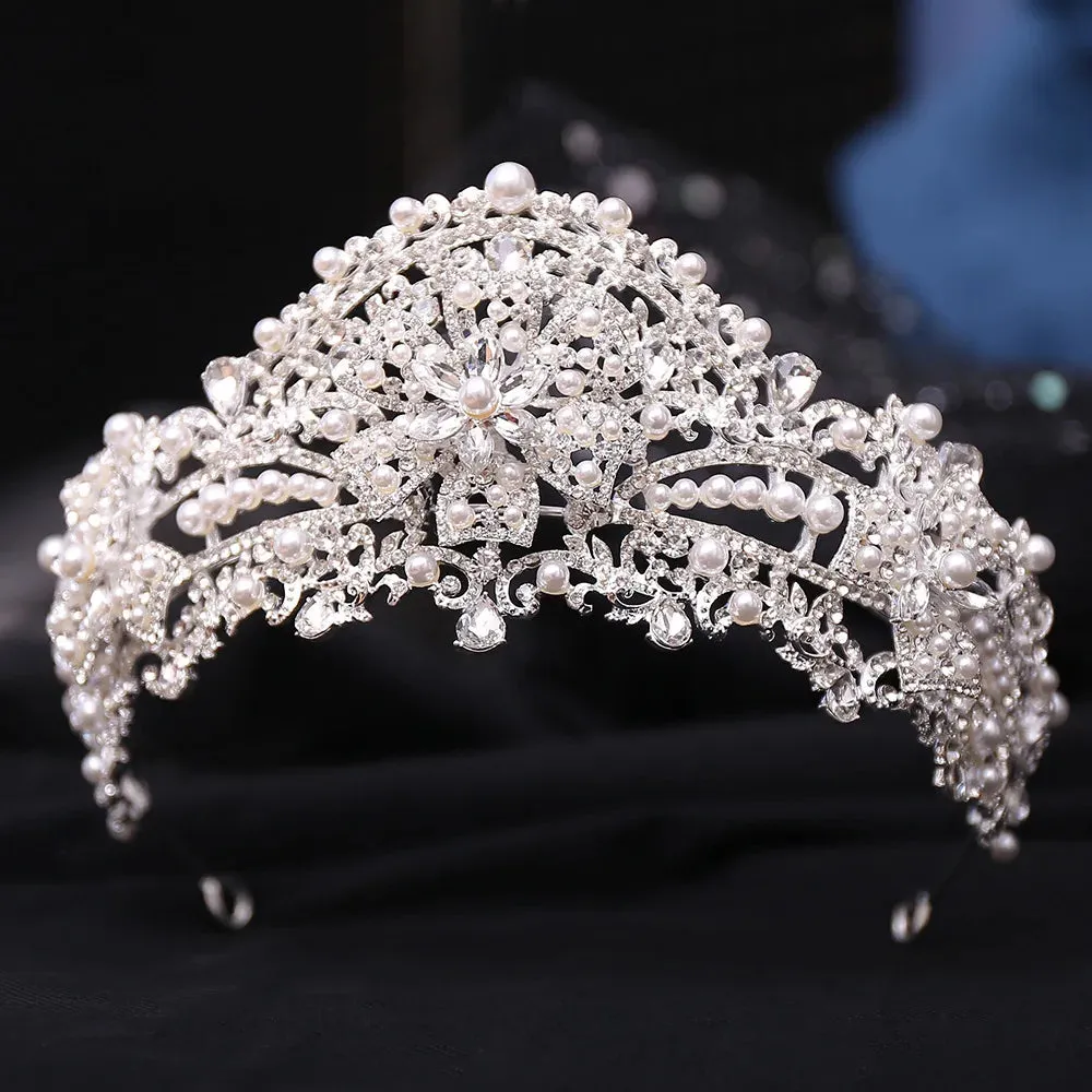 Crystal Rhinestones and Pearls Tiaras - Crowns - Wedding Hair Accessories - Bridal or Quinceanera Headpiece