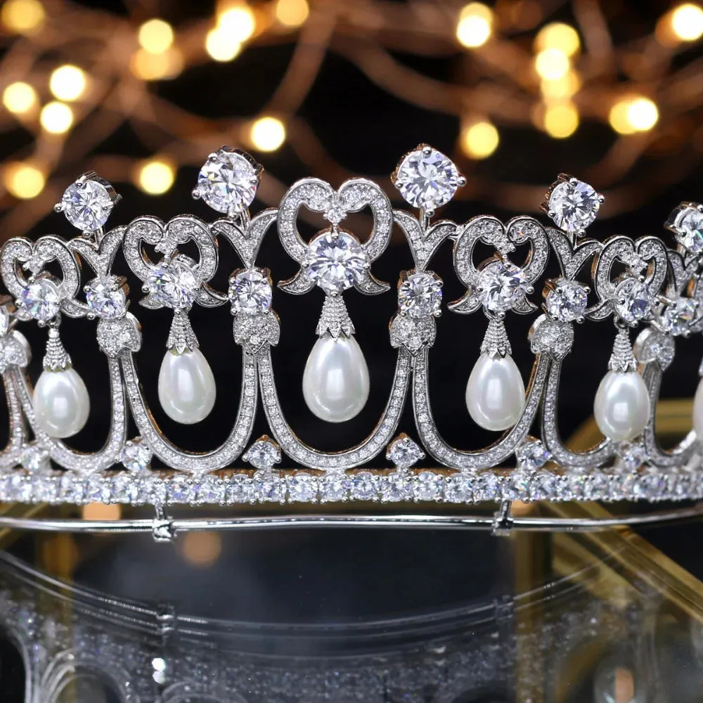 Crystals and Peals Cubic Zirconia Tiara Wedding Bridal Crown