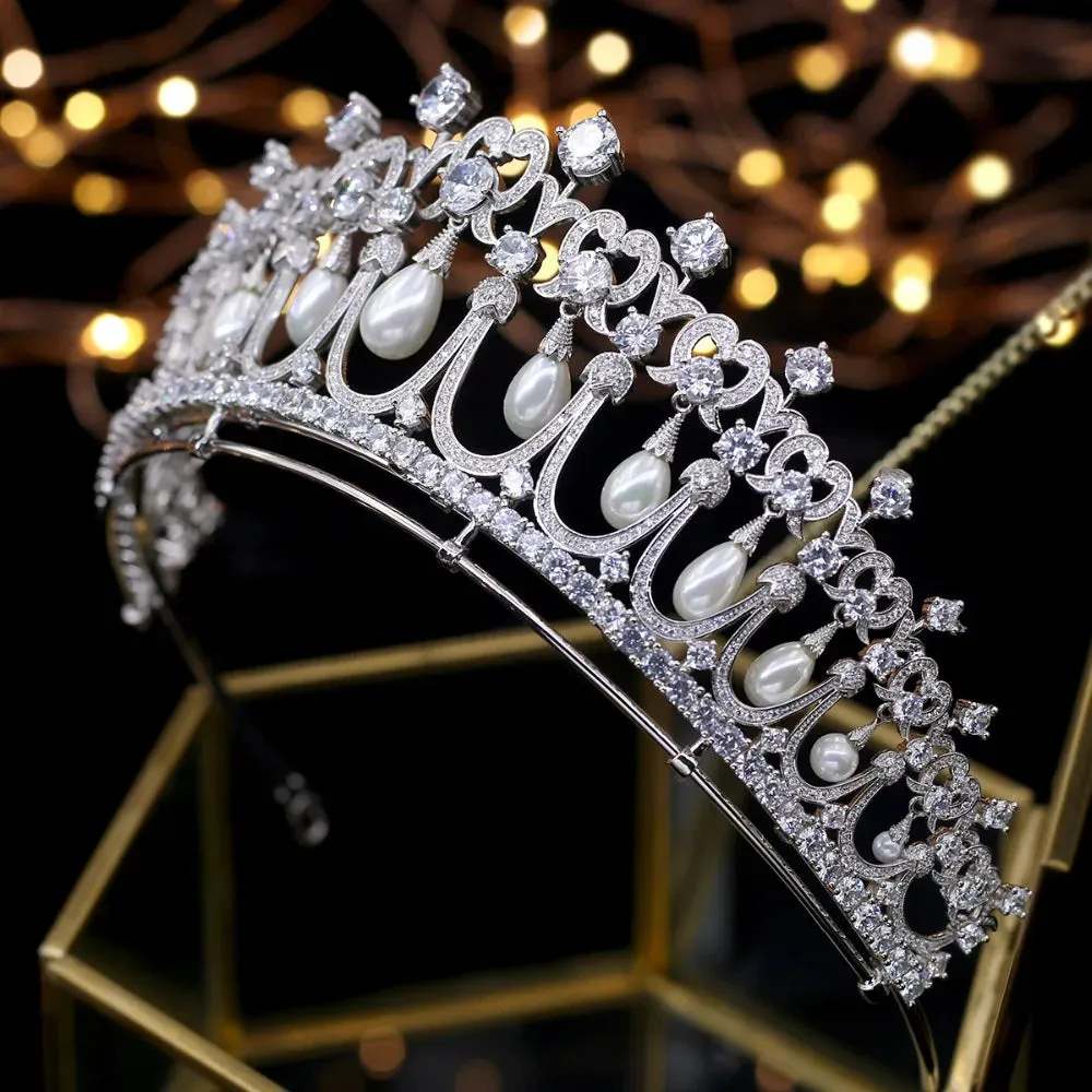 Crystals and Peals Cubic Zirconia Tiara Wedding Bridal Crown