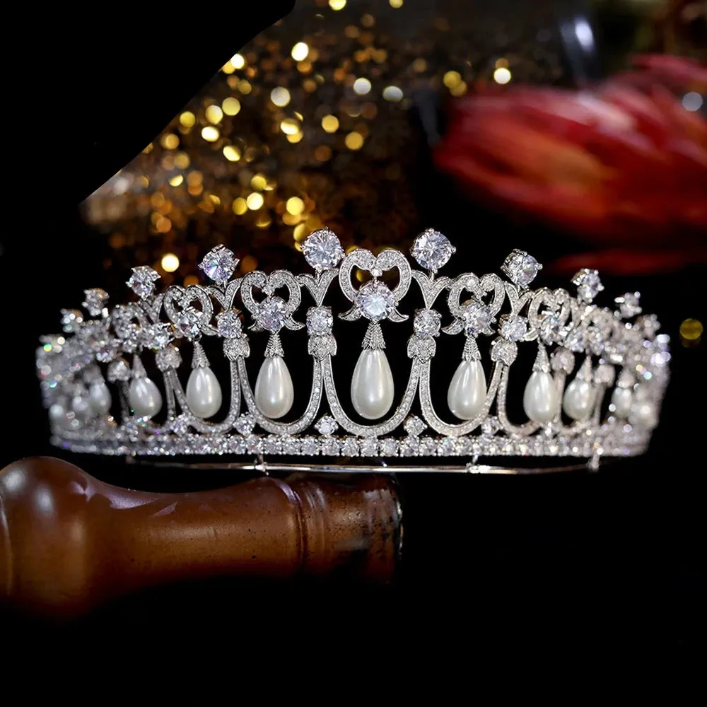 Crystals and Peals Cubic Zirconia Tiara Wedding Bridal Crown