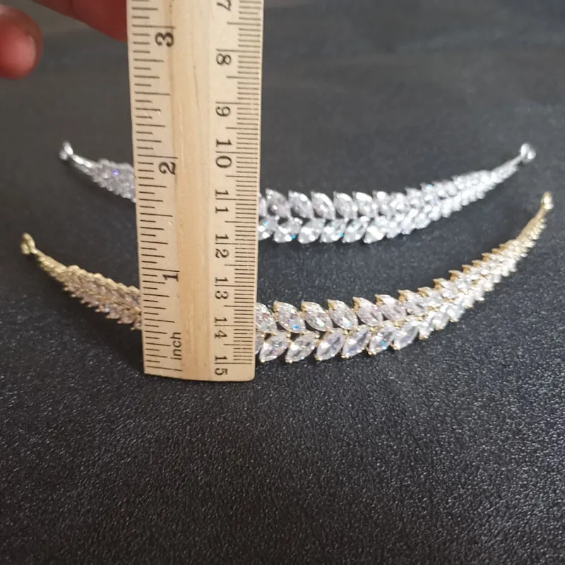 Cubic Zircon Wedding Tiara Headband Bridal Gold, Silver