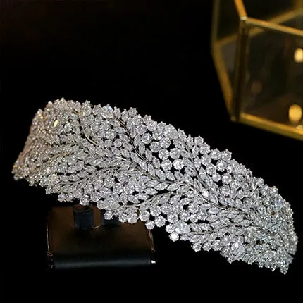 Cubic Zirconia Crystal Flower Bridal Wedding Headband Crown