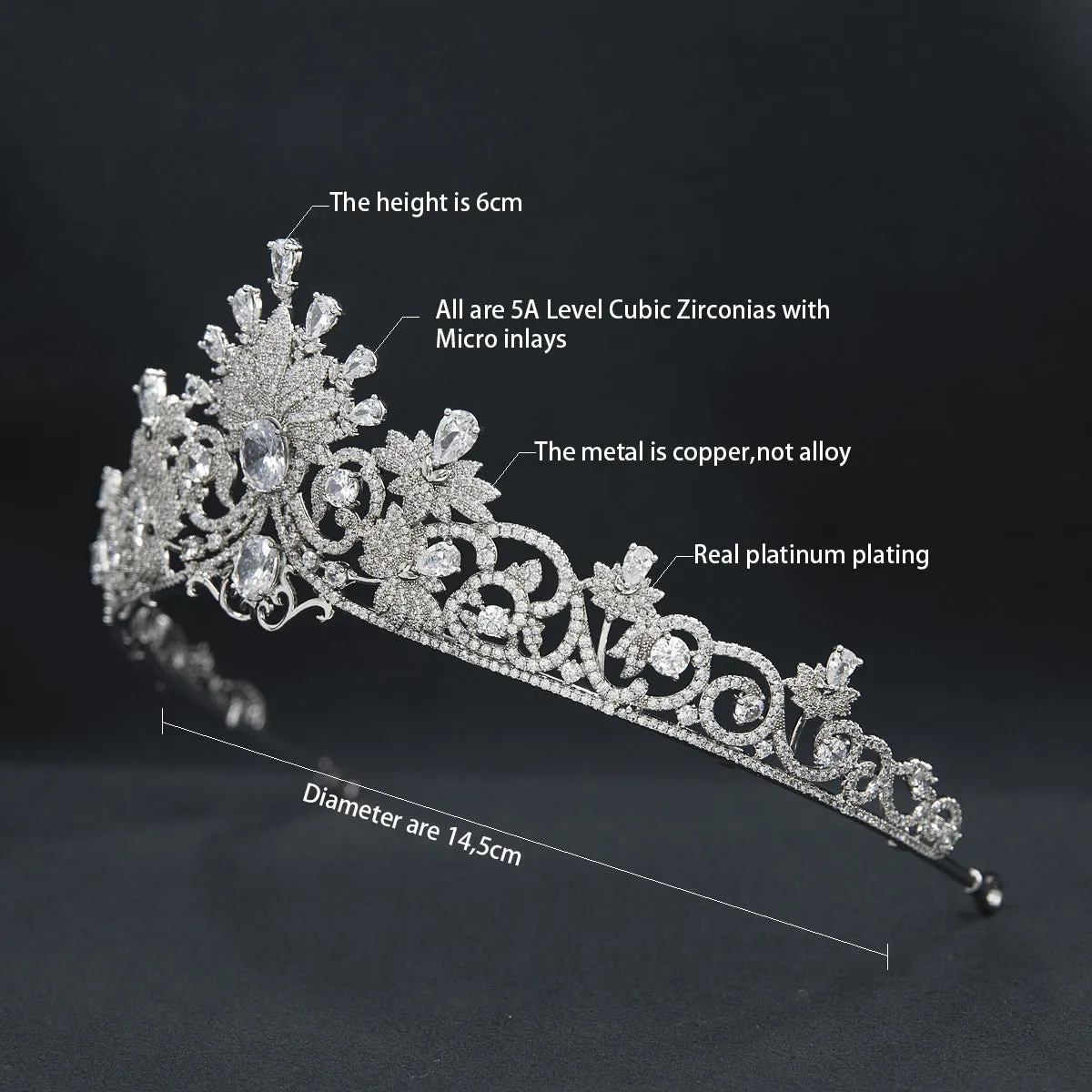 Cubic Zirconia Princess Wedding Tiara for,Crystal Tiaras Diademe for Women CH10378