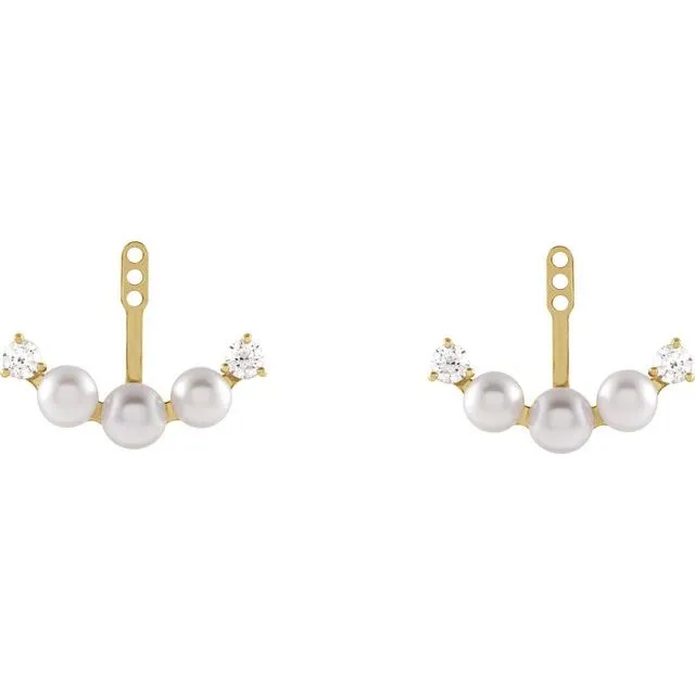 Cultured Akoya Pearl & 1/4 CTW Natural Diamond Earring Jackets