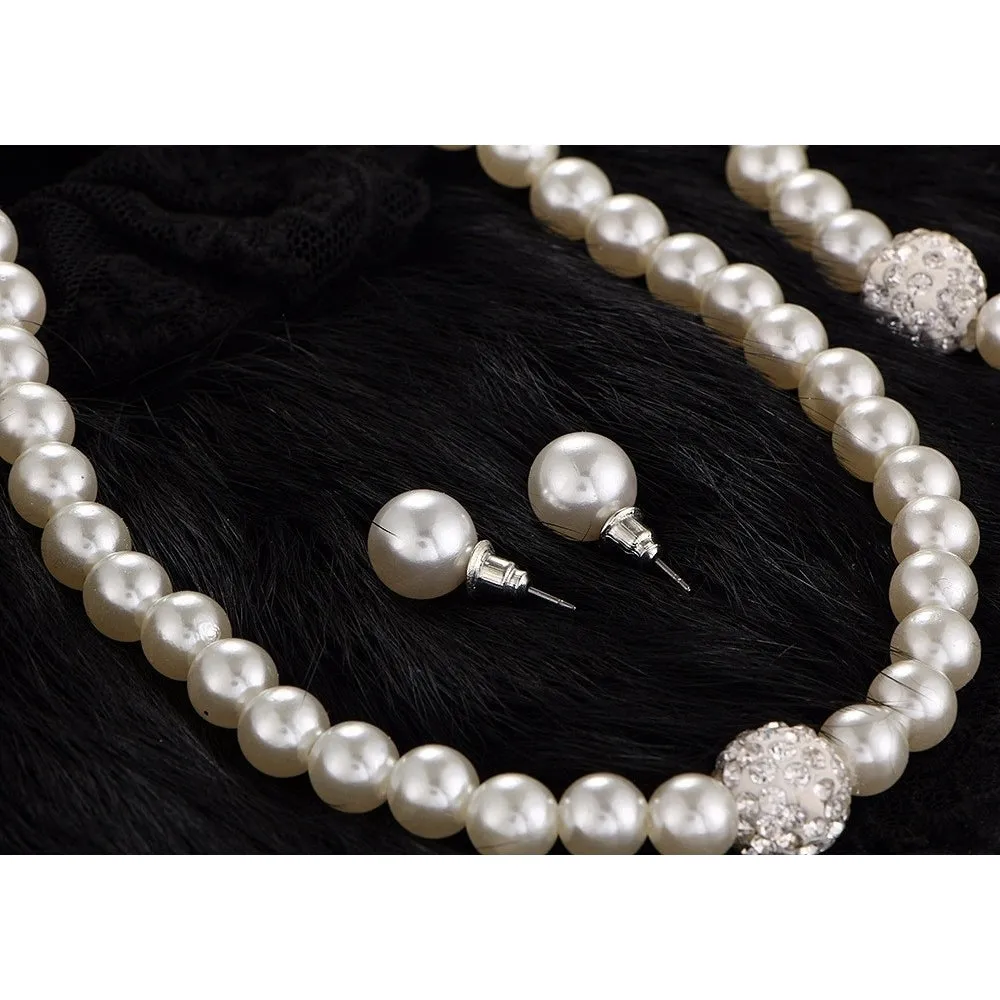 Cultured Freshwater White Pearl Necklace Bracelet and Stud Earring Jewelry Set