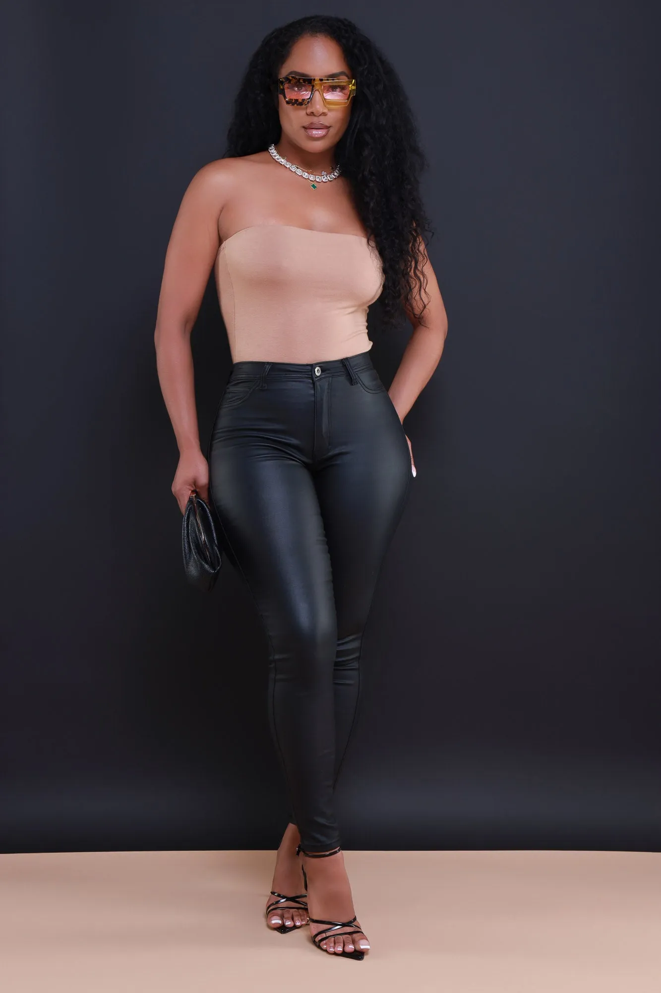 Curve You Faux Leather High Rise Pants - Black