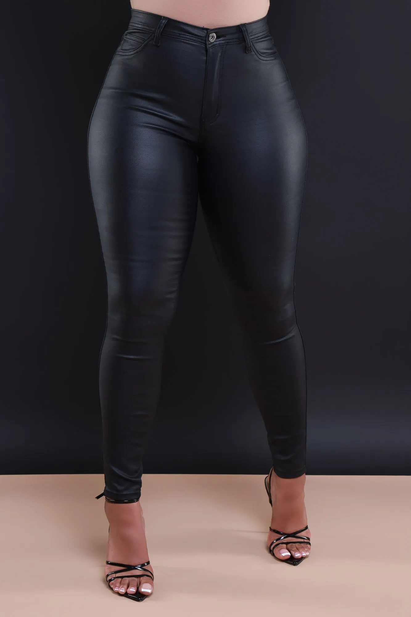 Curve You Faux Leather High Rise Pants - Black