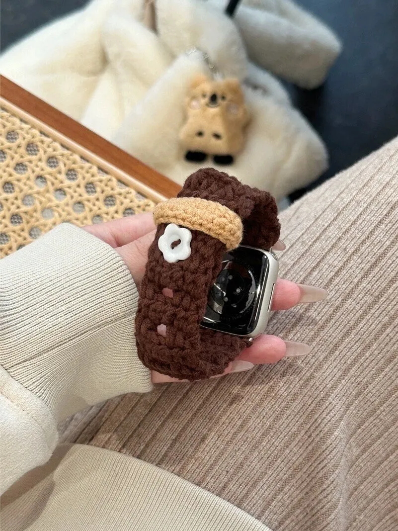 Cute Knitted Yarn Button Strap iWatch Band Series 12 3 4 5 6 7 8 9 Ultra Generation 38mm 40mm 41mm 42mm 44mm 45mm 49mm for Apple Watch