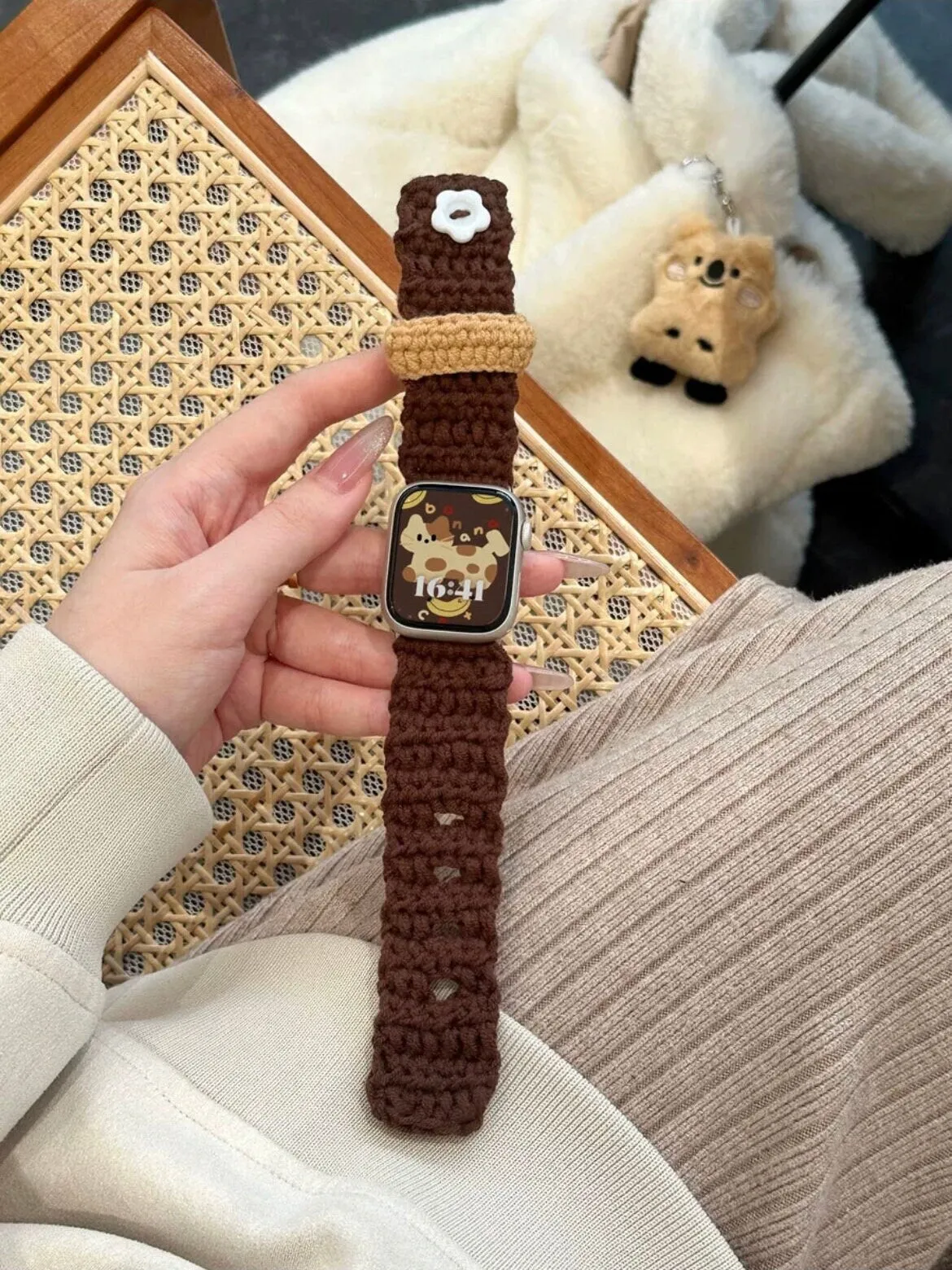 Cute Knitted Yarn Button Strap iWatch Band Series 12 3 4 5 6 7 8 9 Ultra Generation 38mm 40mm 41mm 42mm 44mm 45mm 49mm for Apple Watch