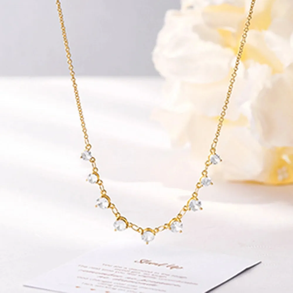 Dainty Diamond Choker Necklaces Station Chain Necklace- 9 Diamond