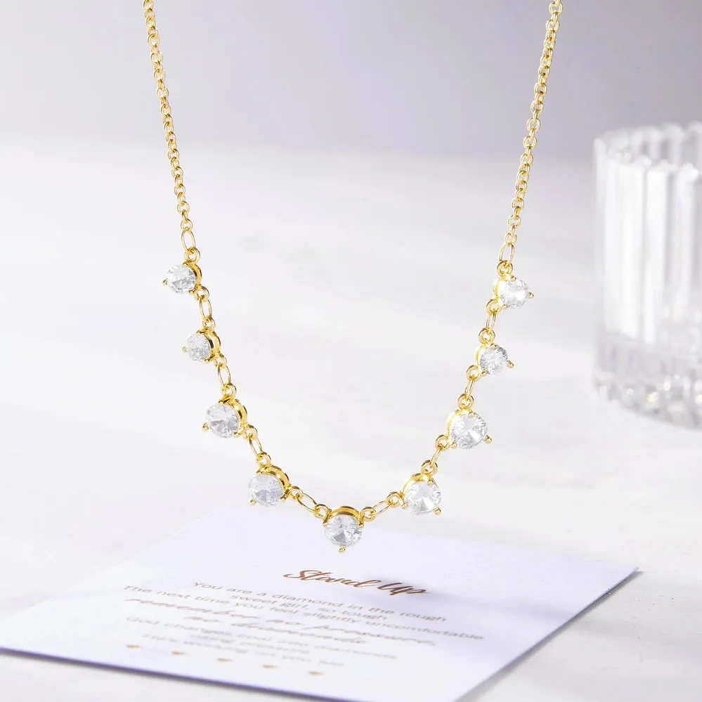 Dainty Diamond Choker Necklaces Station Chain Necklace- 9 Diamond