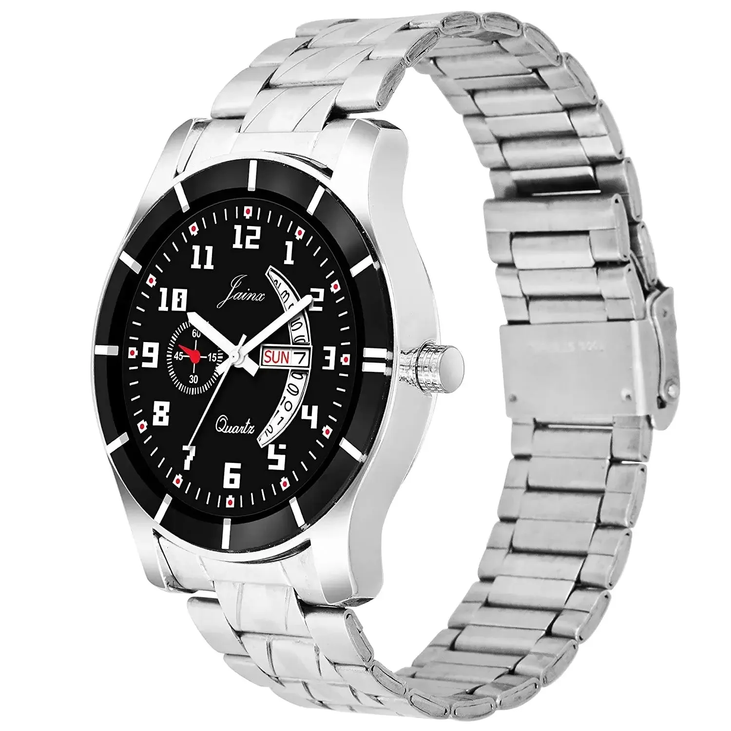 Day & Date Function Black Dial Steel Chain Analog Watch - For Men JM7106