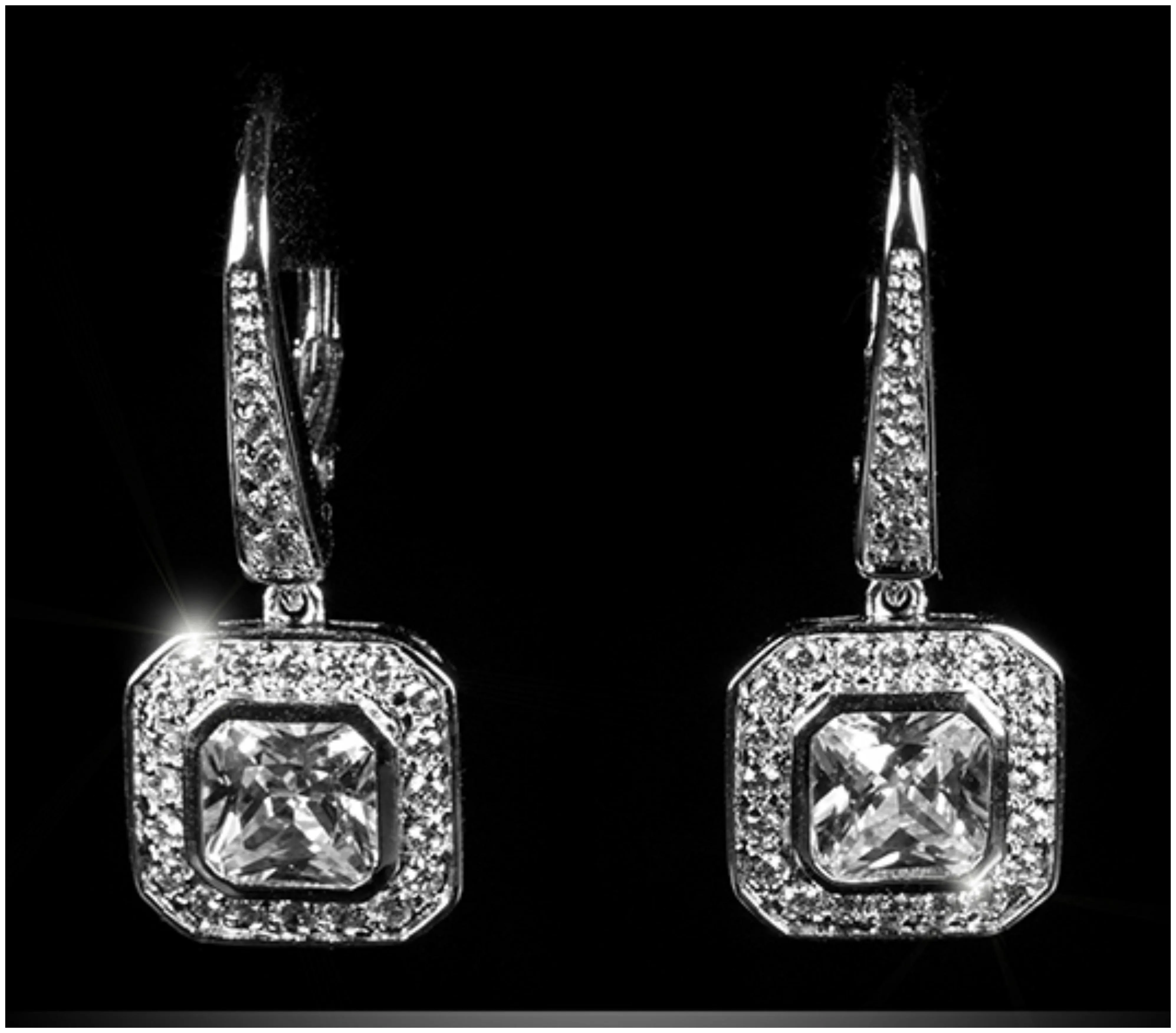 Deliah Asscher Halo Drop Earrings | 4.5 Carat | Cubic Zirconia