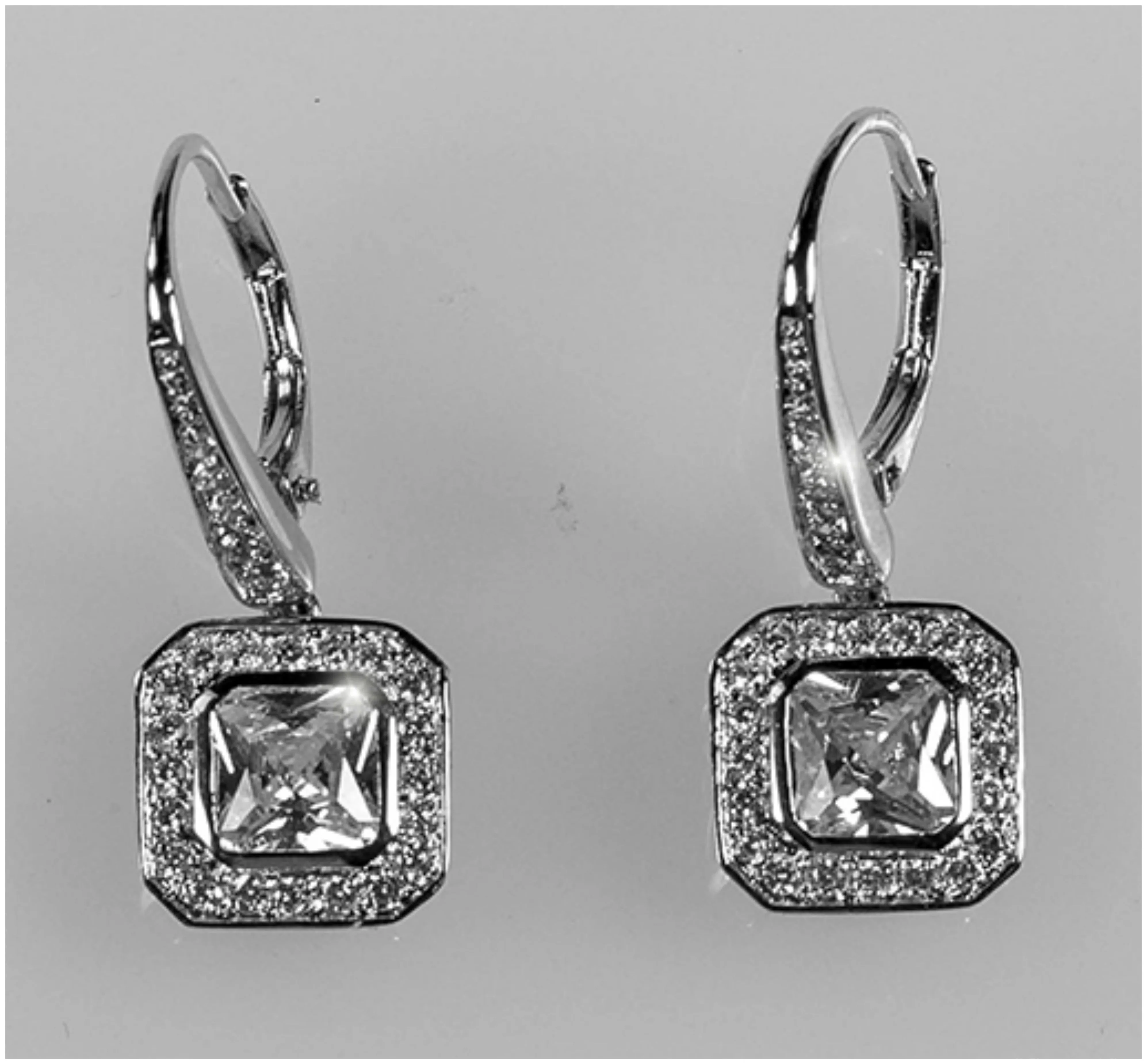 Deliah Asscher Halo Drop Earrings | 4.5 Carat | Cubic Zirconia