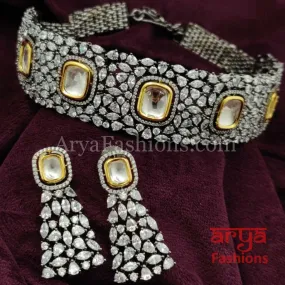 Designer Bridal Big Kundan CZ Choker with Cocktail earrings