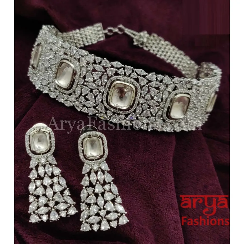 Designer Bridal Big Kundan CZ Choker with Cocktail earrings