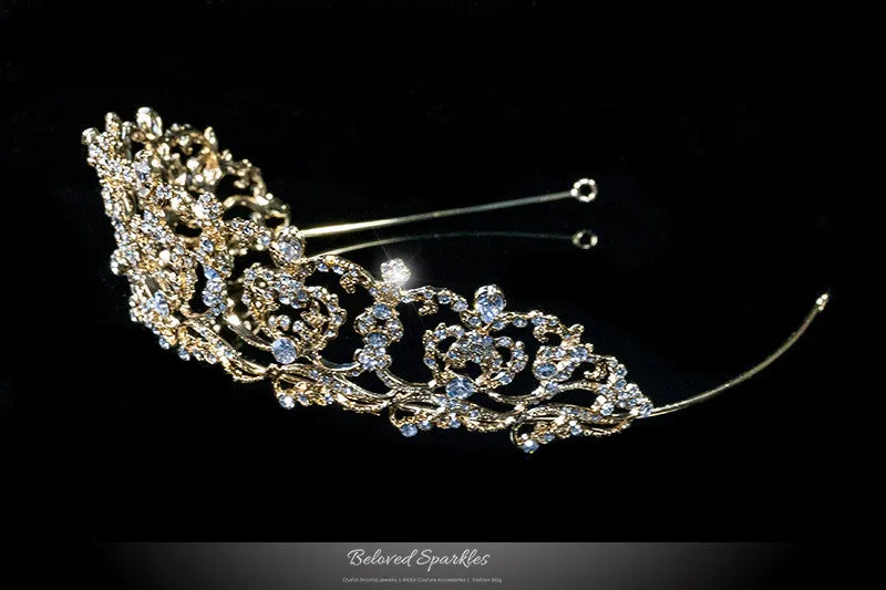 Diana Vintage Art Deco Heart Gold Tiara | Swarovski Crystal