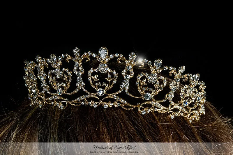 Diana Vintage Art Deco Heart Gold Tiara | Swarovski Crystal