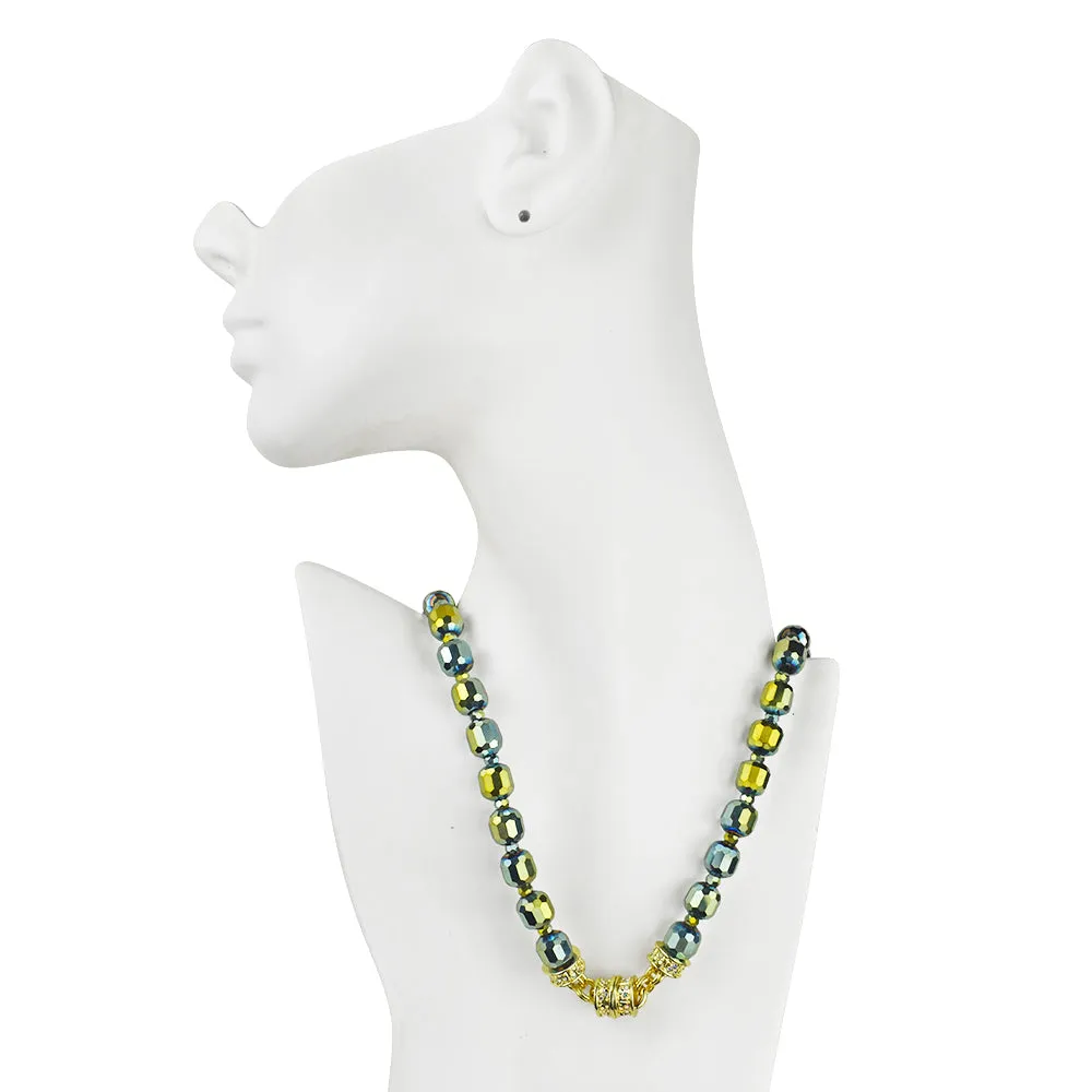 Divine Sparkle Crystal Beaded Magnetic Interchangeable Necklace (Goldtone/Green Sphinx)