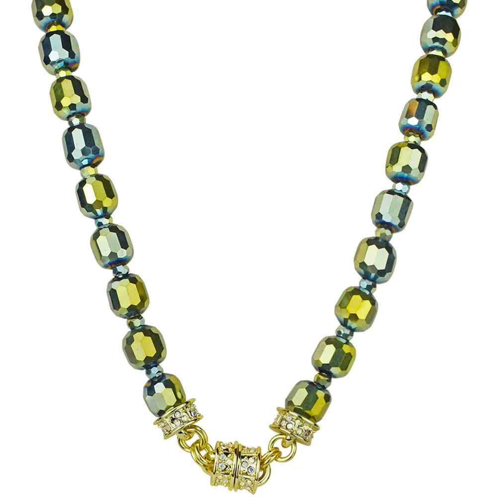 Divine Sparkle Crystal Beaded Magnetic Interchangeable Necklace (Goldtone/Green Sphinx)