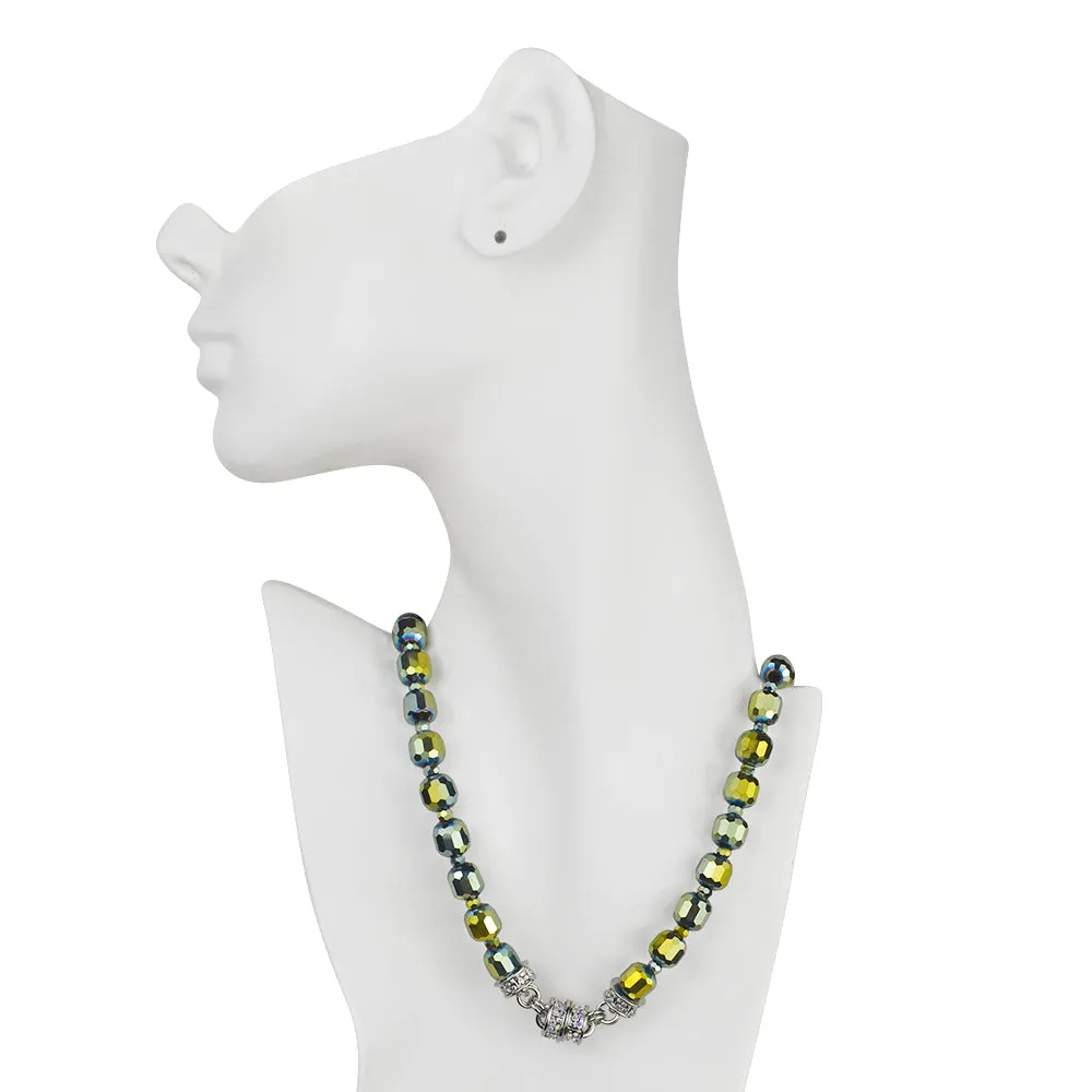 Divine Sparkle Crystal Beaded Magnetic Interchangeable Necklace (Silvertone/Green Sphinx)