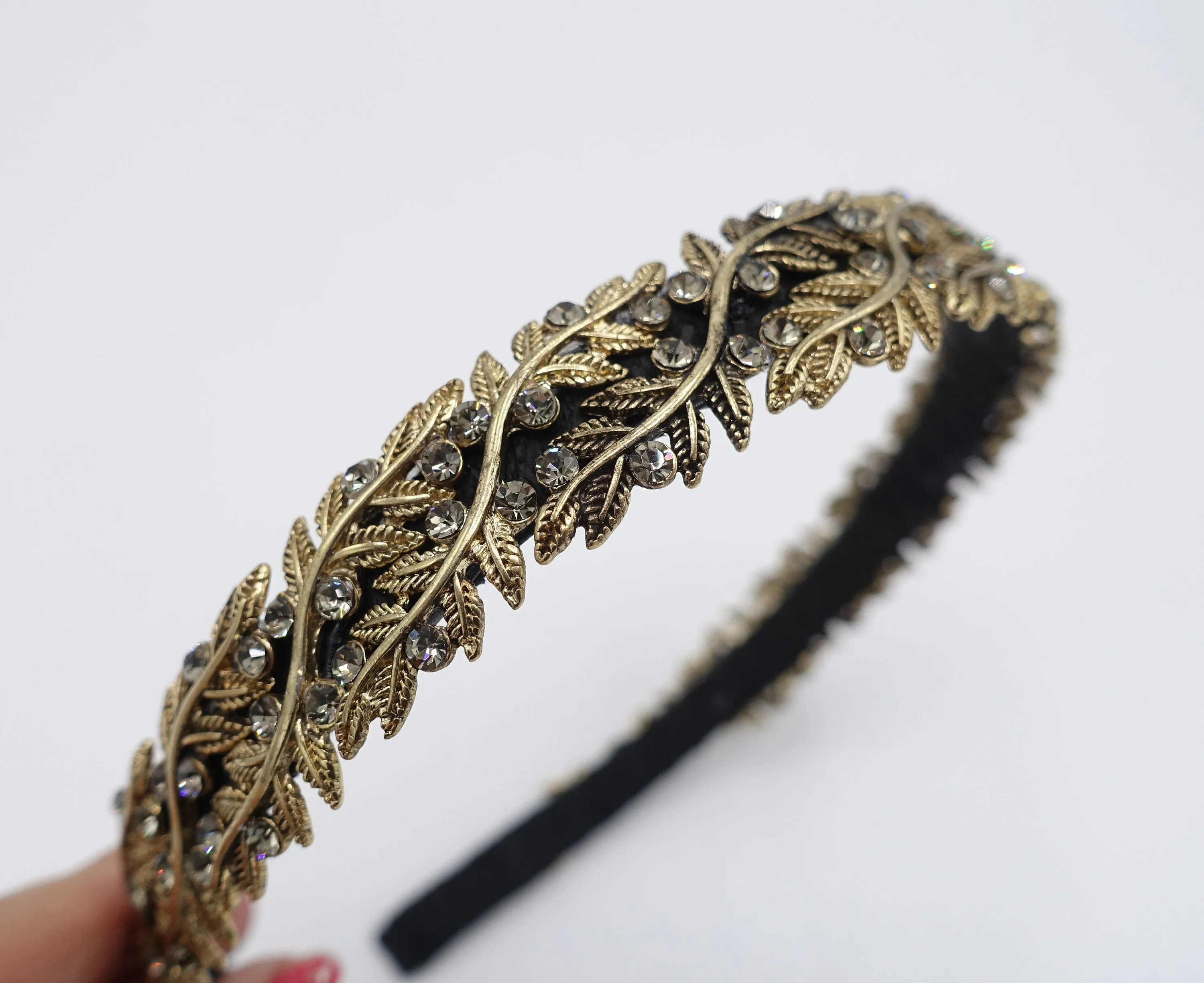 double branch headband laurel leaves metal thin headband hair accessory for women