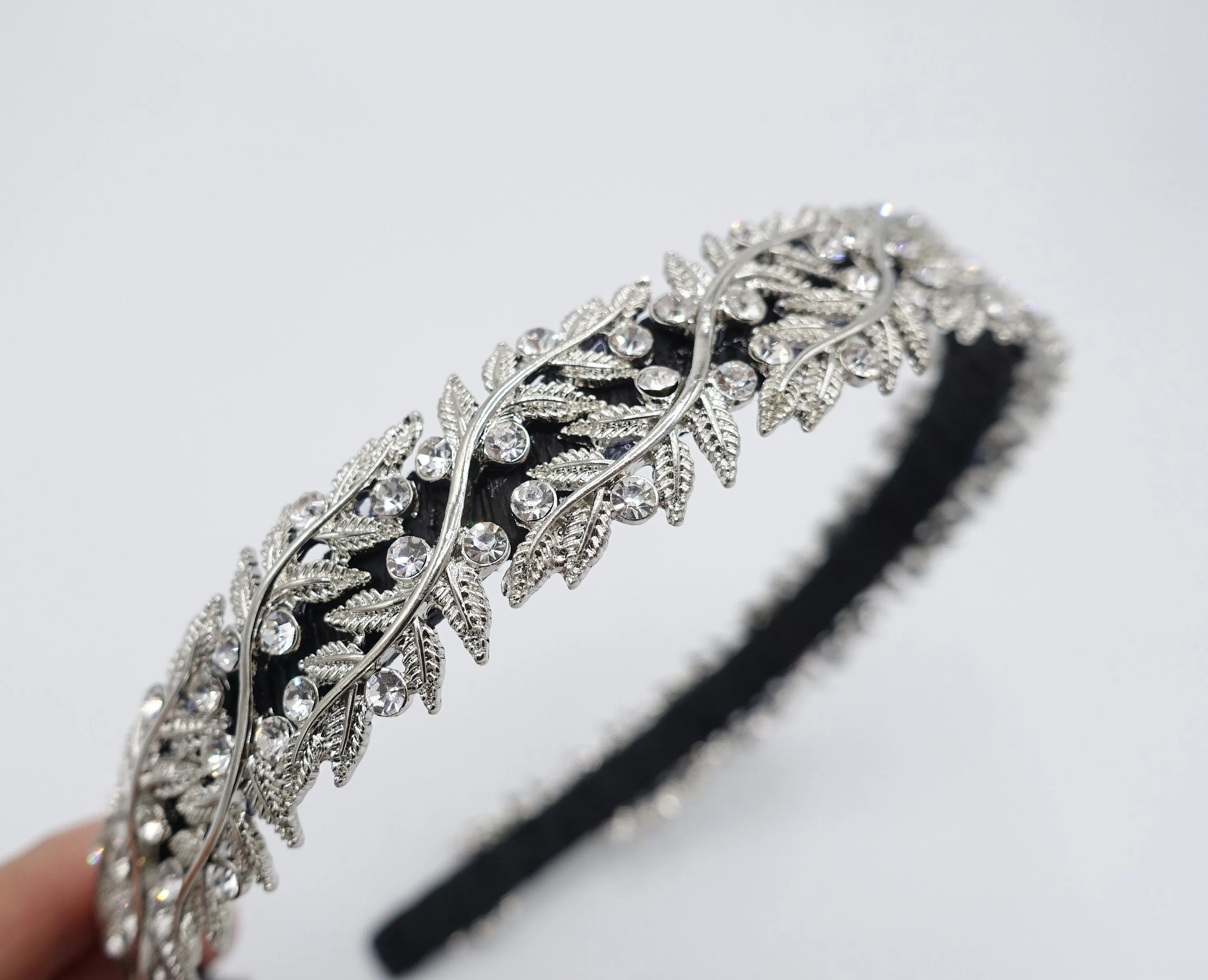 double branch headband laurel leaves metal thin headband hair accessory for women