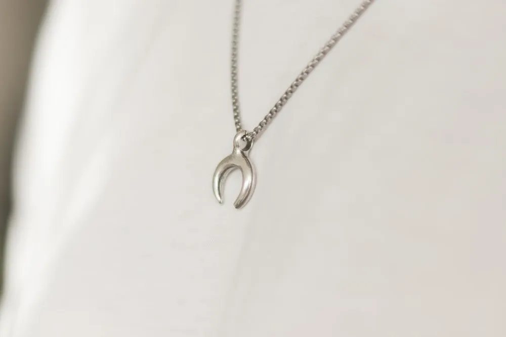 Double horn necklace for men, men's crescent moon necklace on a Rolo chain, silver pendant, gift for him, mens jewelry