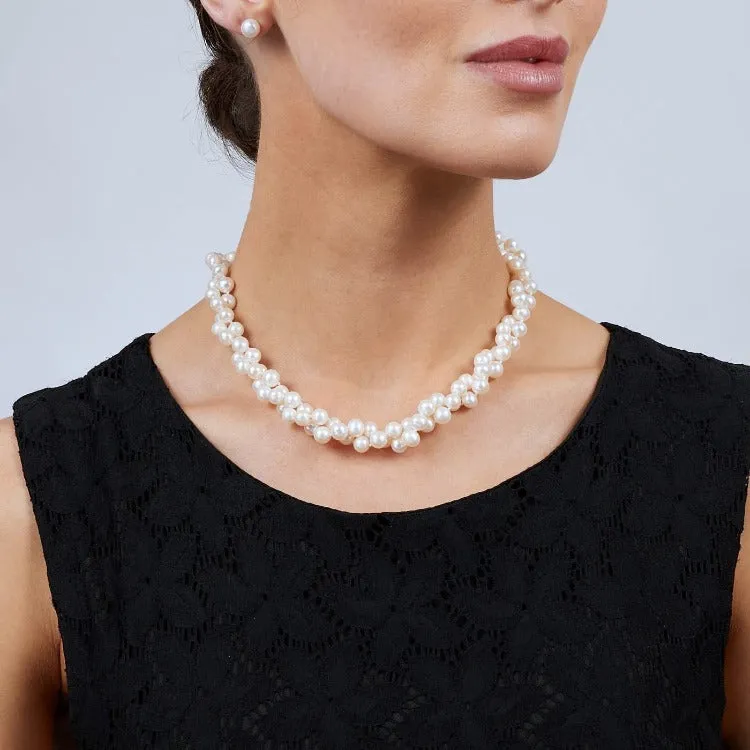 Double Strand Pearl Necklace 6-7mm White Pearl with Silver Secure Lock Clasp