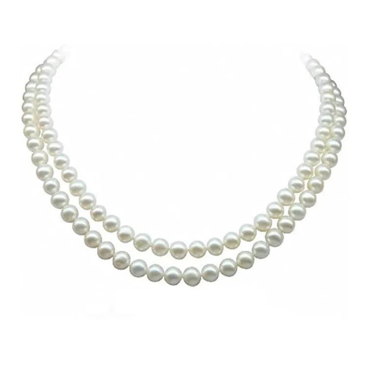 Double Strand Pearl Necklace 6-7mm White Pearl with Silver Secure Lock Clasp