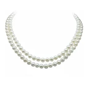 Double Strand Pearl Necklace 6-7mm White Pearl with Silver Secure Lock Clasp