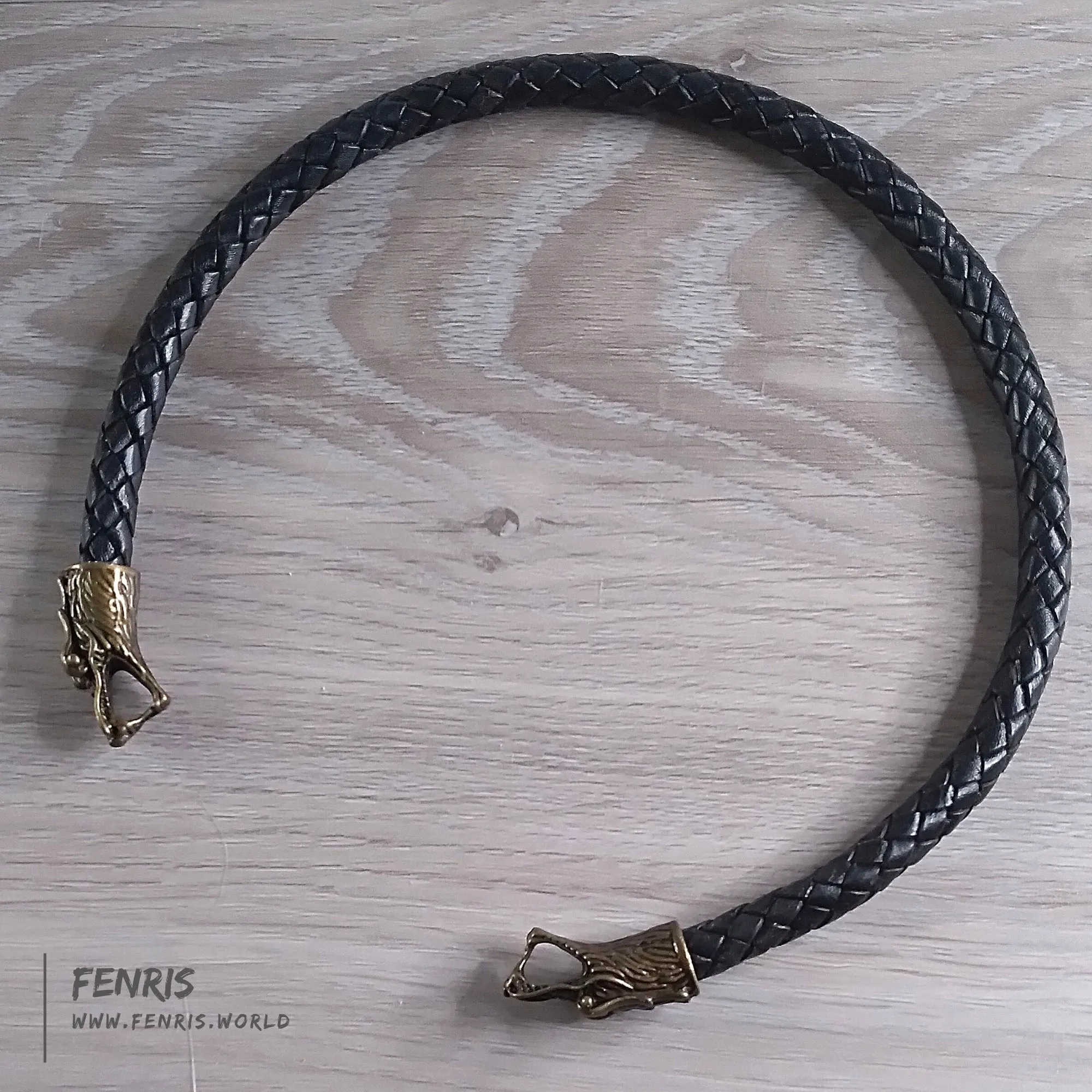 Dragon Torc Necklace Bronze Black Leather Viking Style