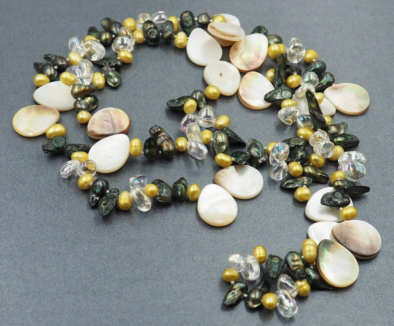 Dyed Cultured Pearl, Mother of Pearl & Coated Glass Necklace