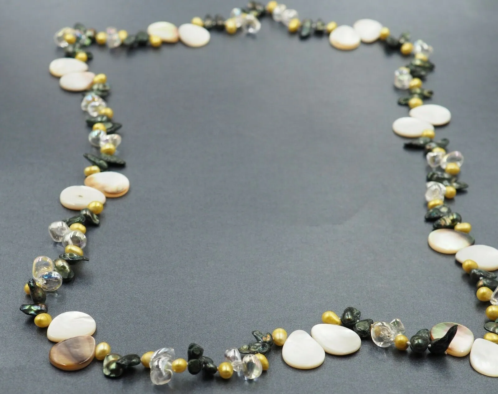 Dyed Cultured Pearl, Mother of Pearl & Coated Glass Necklace