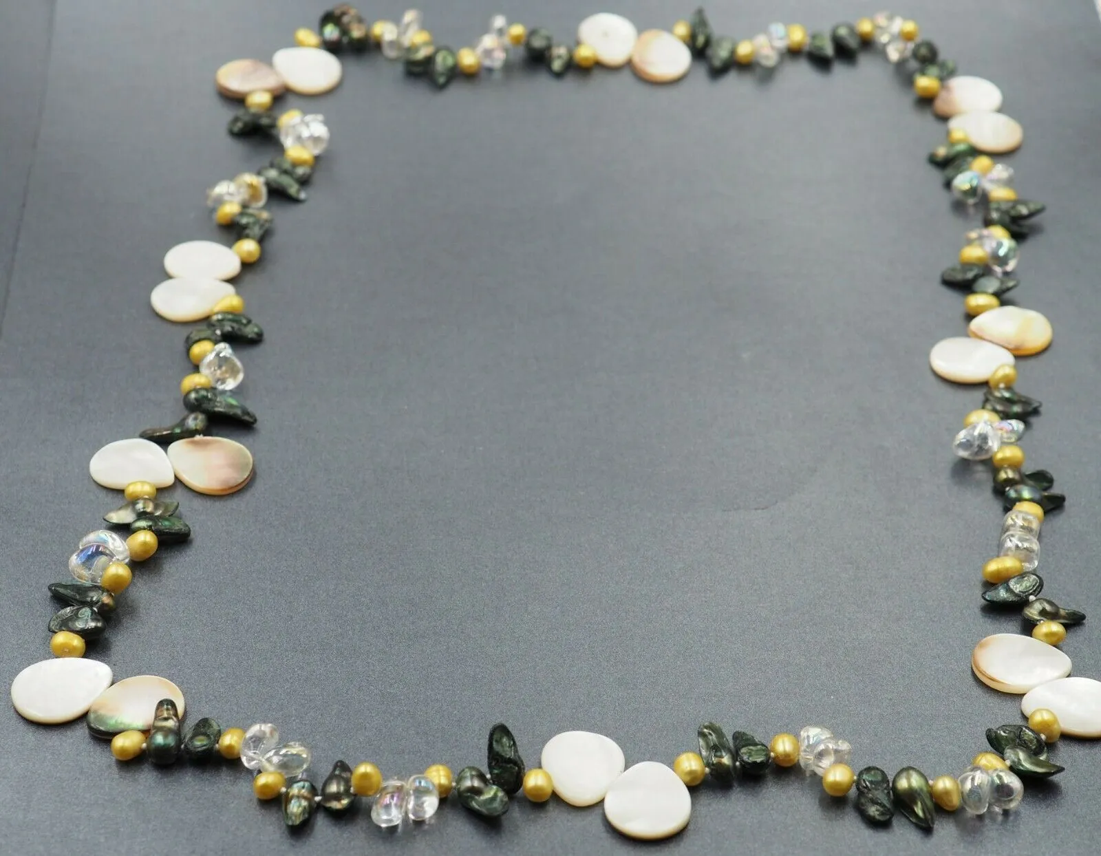 Dyed Cultured Pearl, Mother of Pearl & Coated Glass Necklace