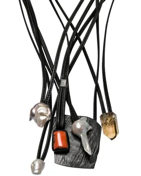 Ebony Leather and Multi Stone Layered Necklace