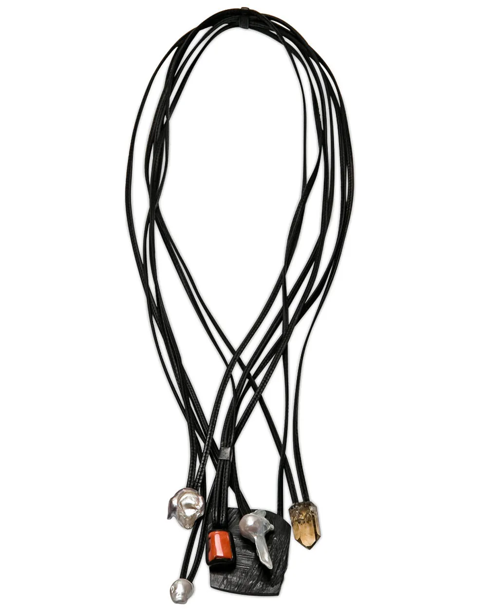 Ebony Leather and Multi Stone Layered Necklace