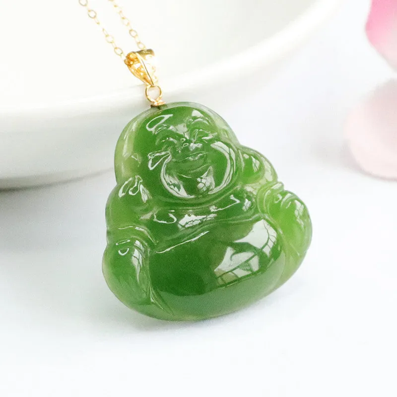 Elegant Hetian Jade Jasper Buddha Pendant Necklace