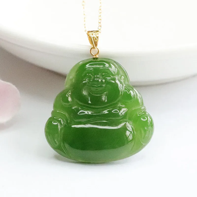 Elegant Hetian Jade Jasper Buddha Pendant Necklace