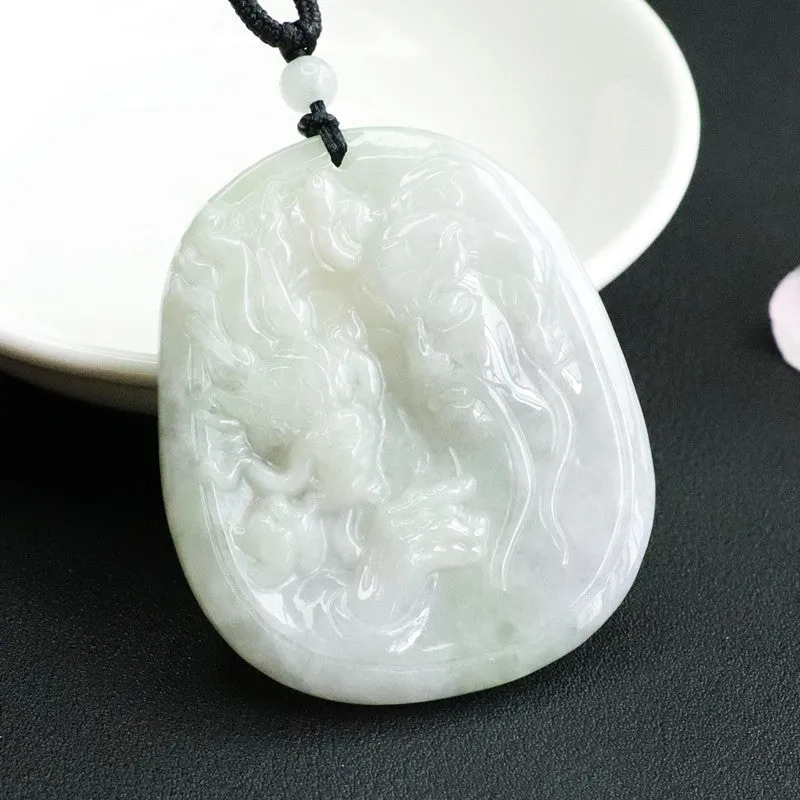 Elegant Sterling Silver Jade Pendant with Guan Yu Dragon Influence