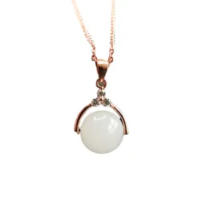 Elegant Zircon Necklace with Sterling Silver and Natural Hetian White Jade Beads