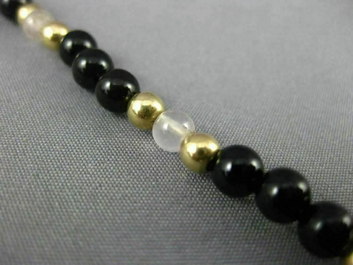 ESTATE AAA BLACK ONYX 14KT YELLOW GOLD 3D HANDCRAFTED BEAD BRACELET #25134