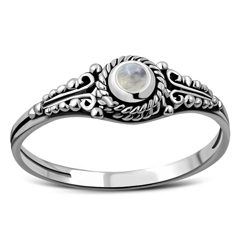 Ethnic Style Rainbow Moonstone Silver Ring