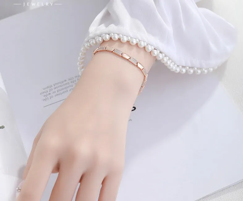 European and American Heavy Industry Light Luxury Micro-Inlaid Bracelet Temperament Splicing Easy to Match Simple Niche Design