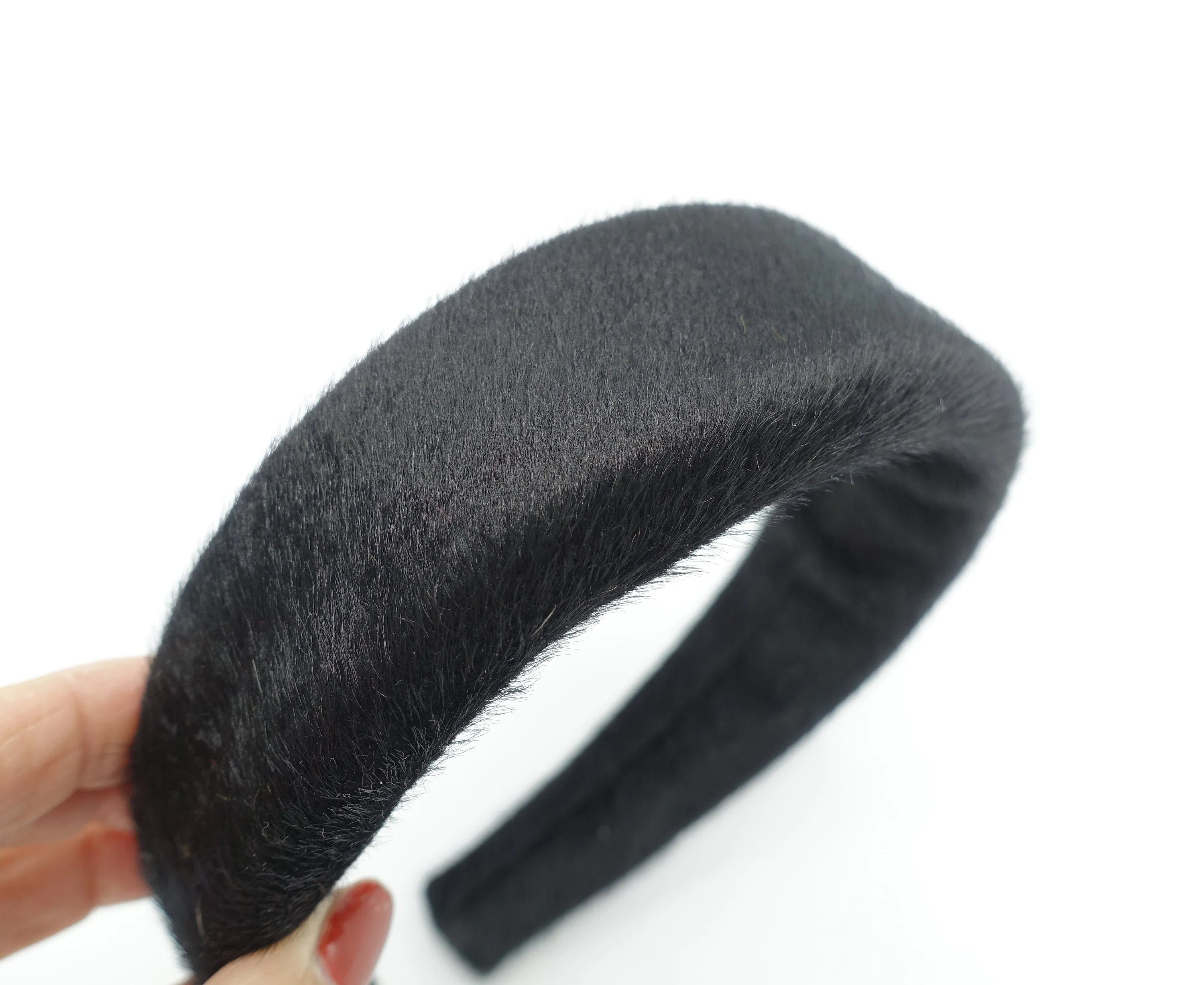 fabric fur headband padded imitated calf fur leather hairband Fall Winter hair accessory for women