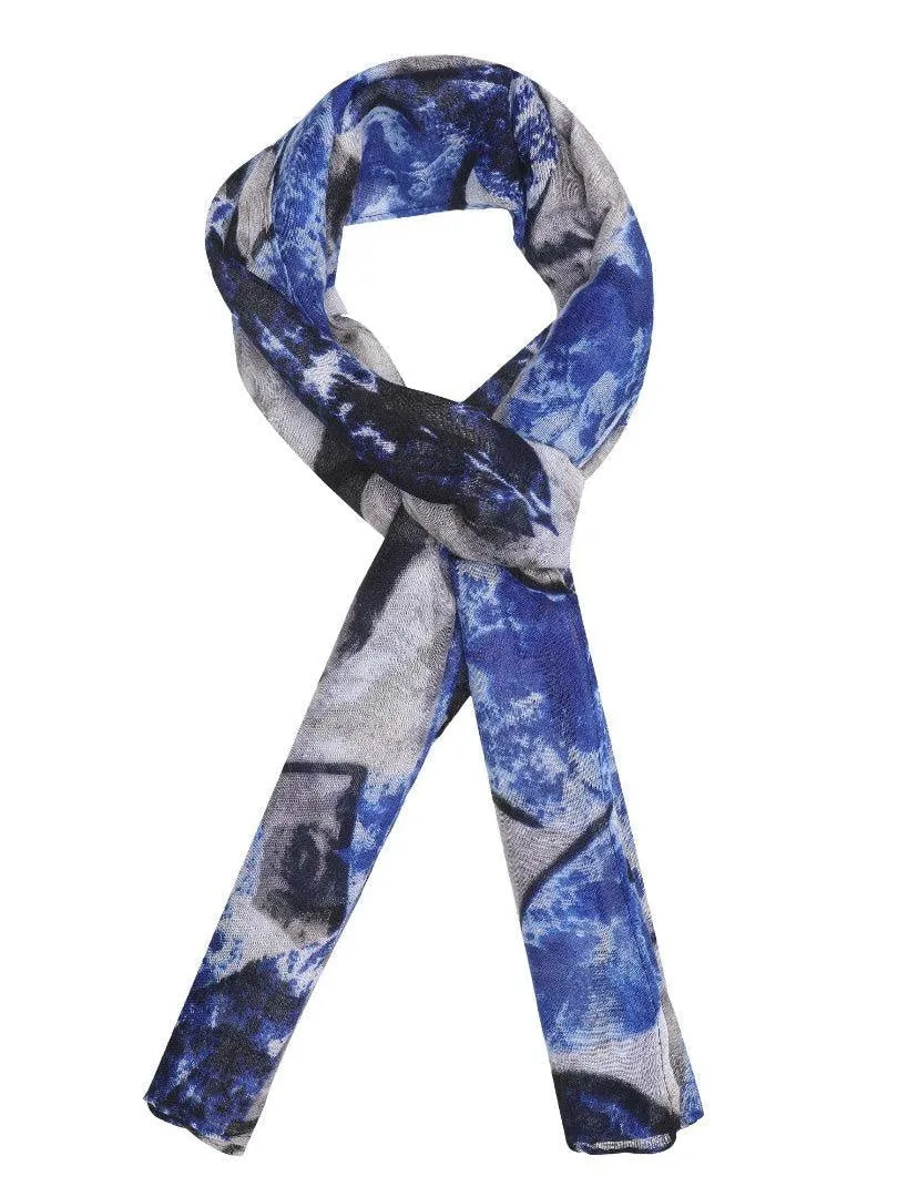 FabSeasons Blue Stylish Nature Printed Cotton Scarves For Women